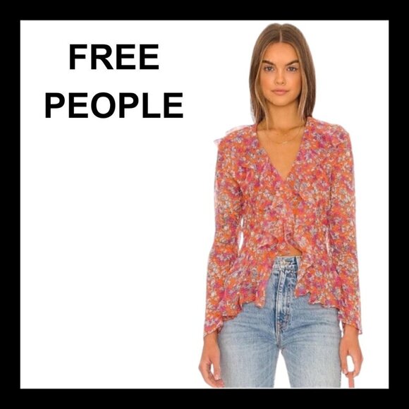 NWT FREE PEOPLE Nina printed floral ruffle top - Picture 1 of 15
